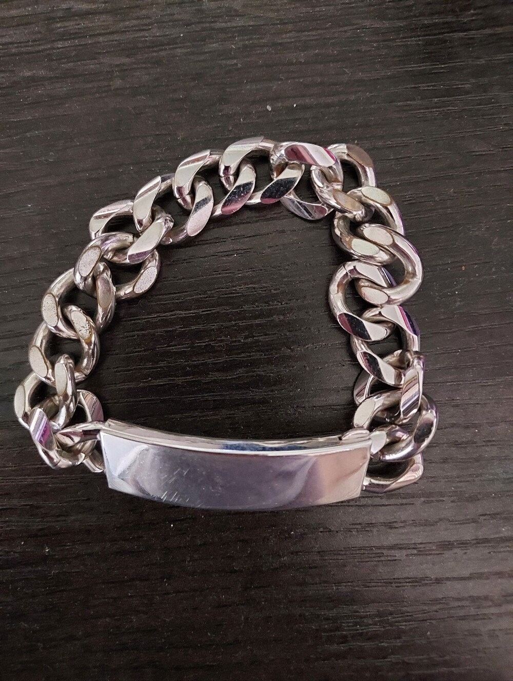 Polished Silver Men's Curb ID Bracelet - Sleek Engravable Plate